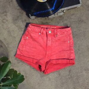 Red high-waisted shorts